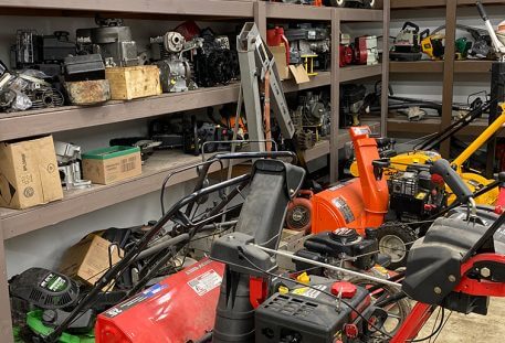image of outdoor power equipment in shop