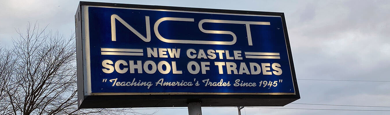 exterior sign at NCST lit up